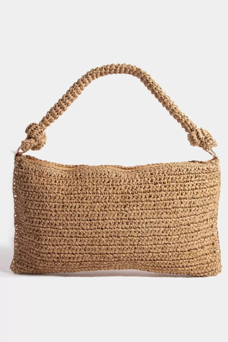 Braided Handle Rectangular Straw Hand Bag - Lily Bloom