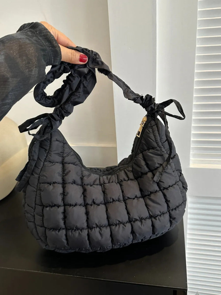 Bubble Texture Ruched Strap Quilted Shoulder Bag - Lily Bloom