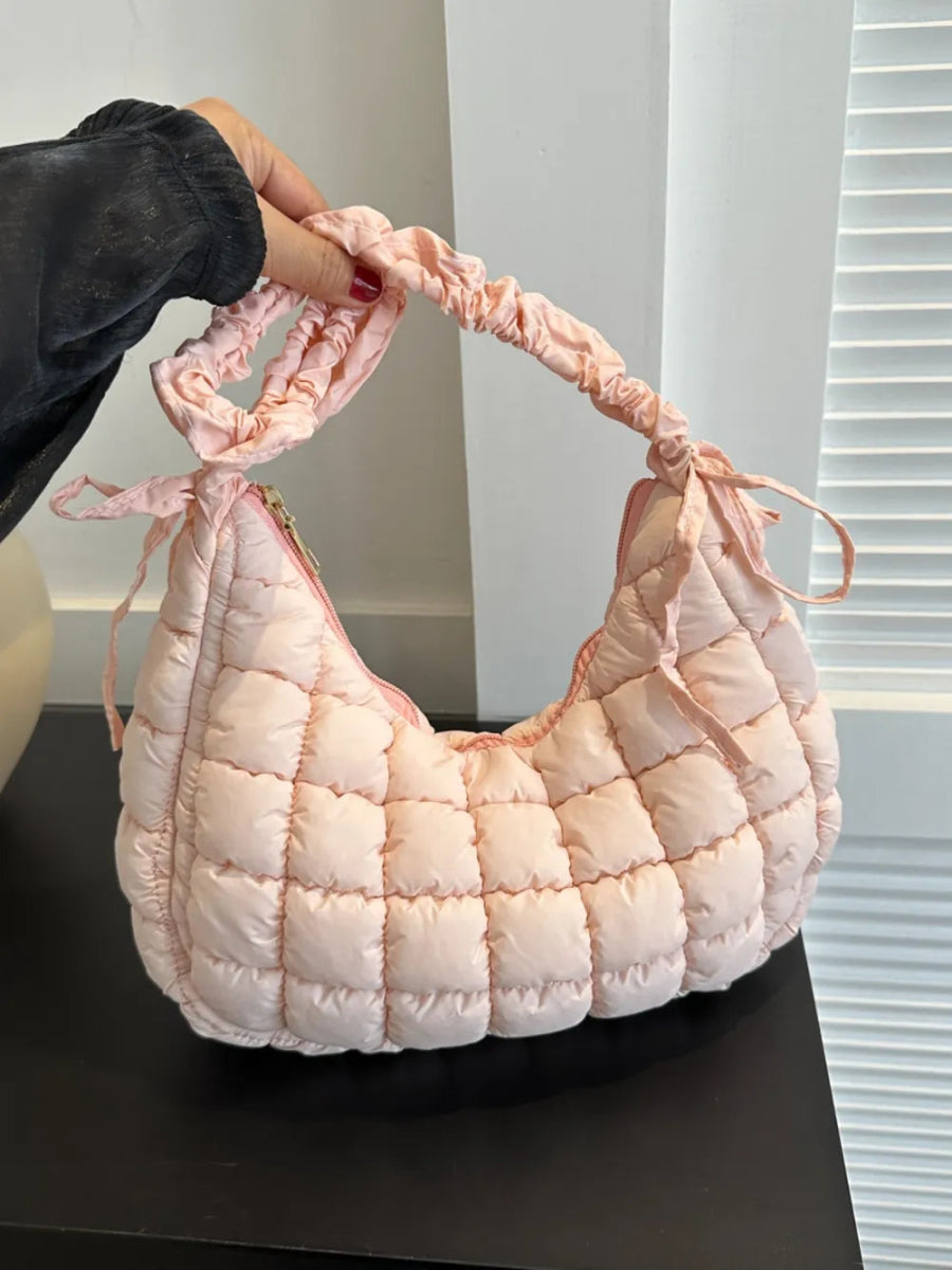 Bubble Texture Ruched Strap Quilted Shoulder Bag - Lily Bloom