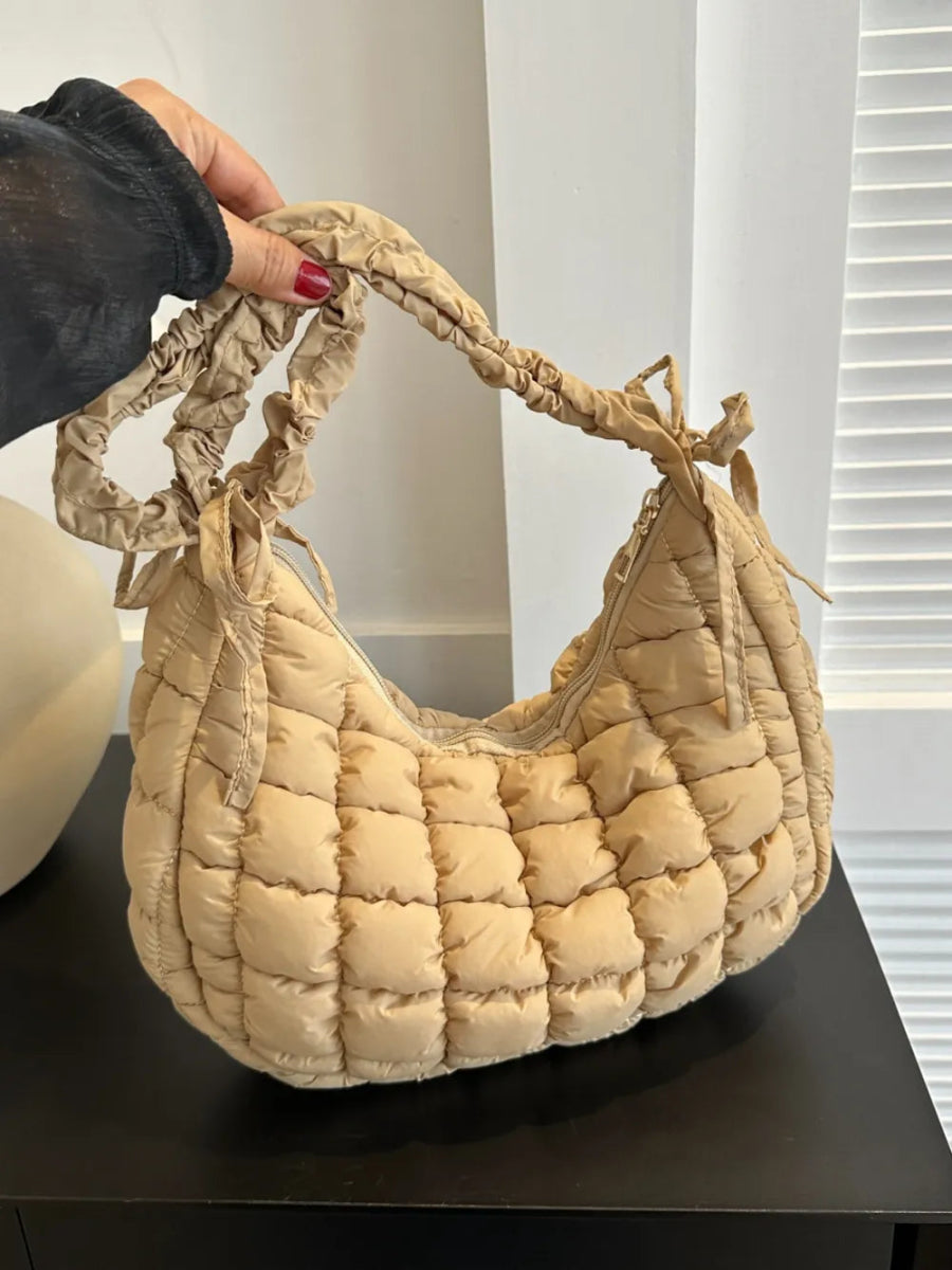 Bubble Texture Ruched Strap Quilted Shoulder Bag - Lily Bloom