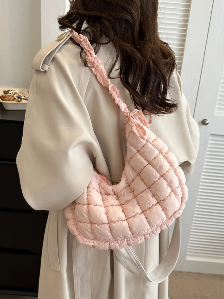 Bubble Texture Ruched Strap Quilted Shoulder Bag - Lily Bloom
