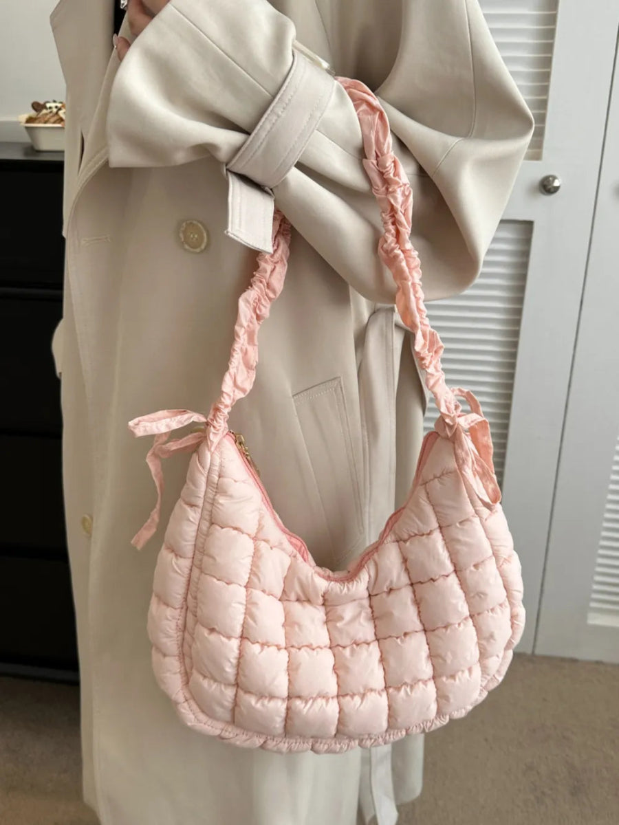 Bubble Texture Ruched Strap Quilted Shoulder Bag - Lily Bloom