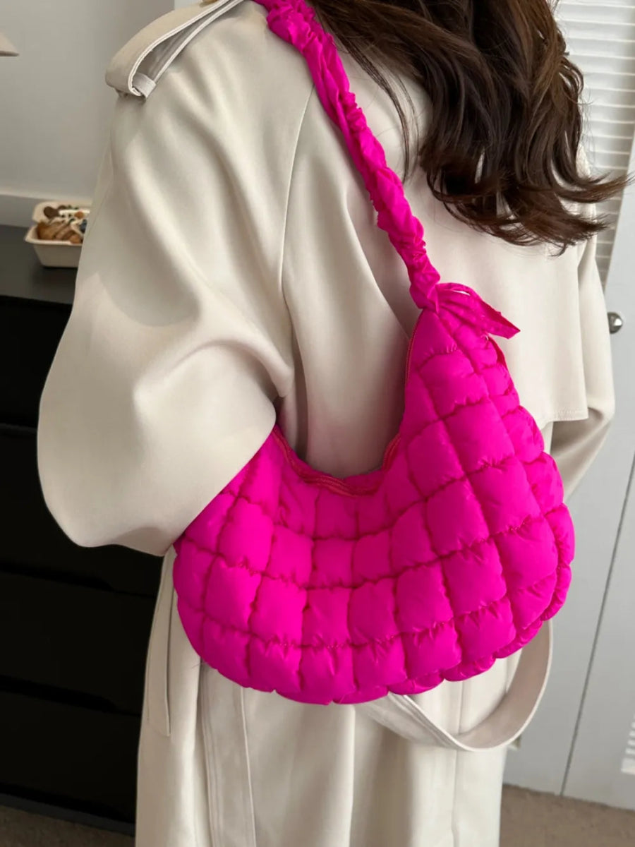 Bubble Texture Ruched Strap Quilted Shoulder Bag - Lily Bloom