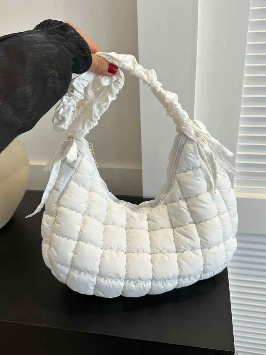 Bubble Texture Ruched Strap Quilted Shoulder Bag - Lily Bloom