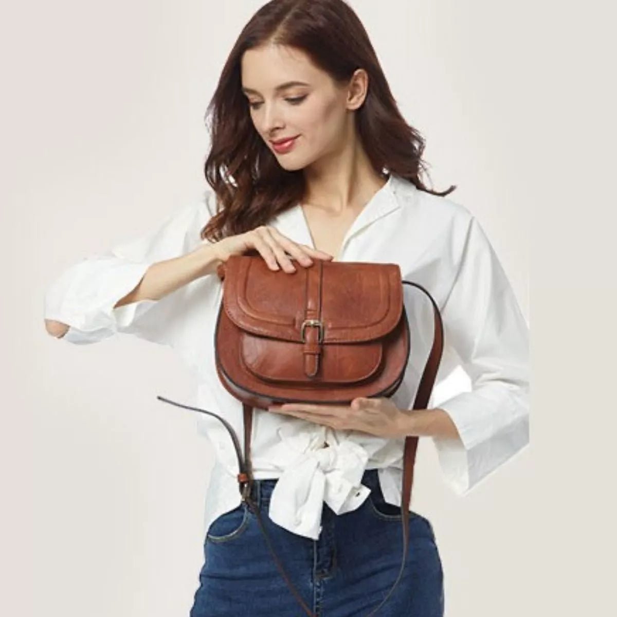Buckle Leather Crossbody Bag - Lily Bloom