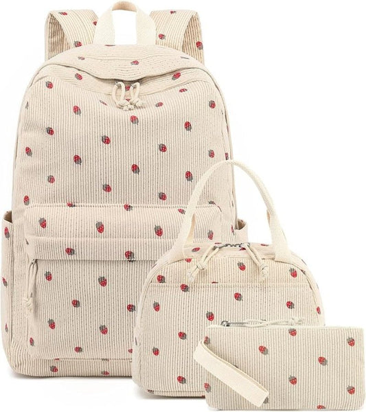 Cartoon Fruit Shoulder Backpack with Lunch Box Pencil Bag - Lily Bloom