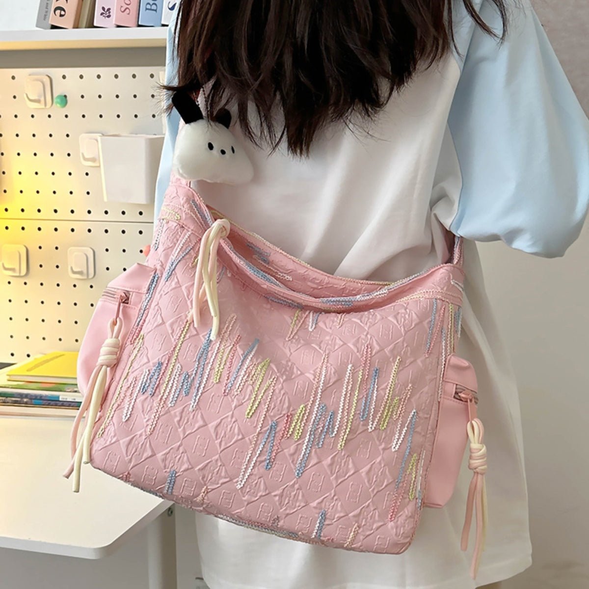 Contrast Texture Shoulder Bag - Lily Bloom