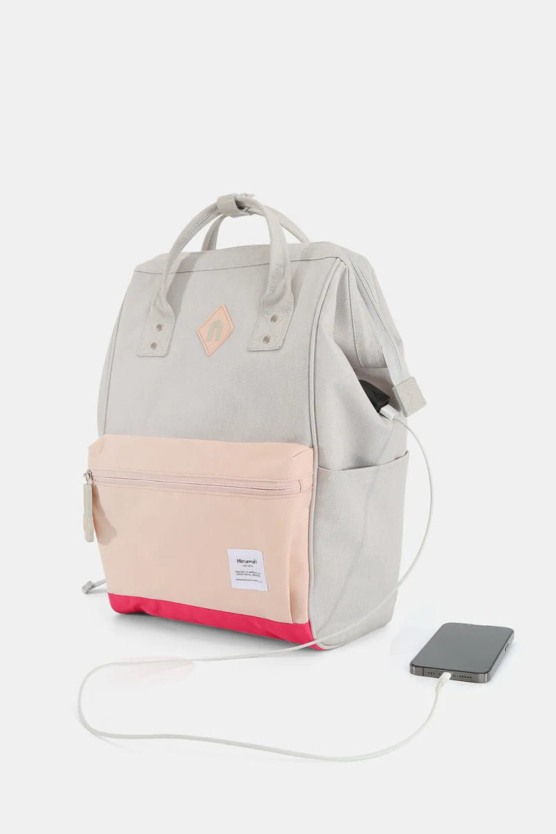 Contrast Waterproof Backpack Bag with External USB Port - Lily Bloom