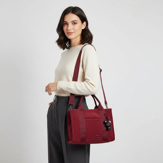 Corduroy Handbag Bag with Charm Details - Lily Bloom