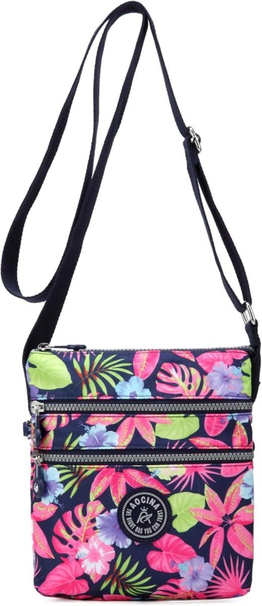 Crossbody Lightweight Shoulder Purse Multi Zipper Pockets - Lily Bloom