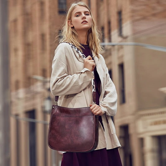 Crossbody Vegan Leather Shoulder Guitar Straps Bucket Bag - Lily Bloom