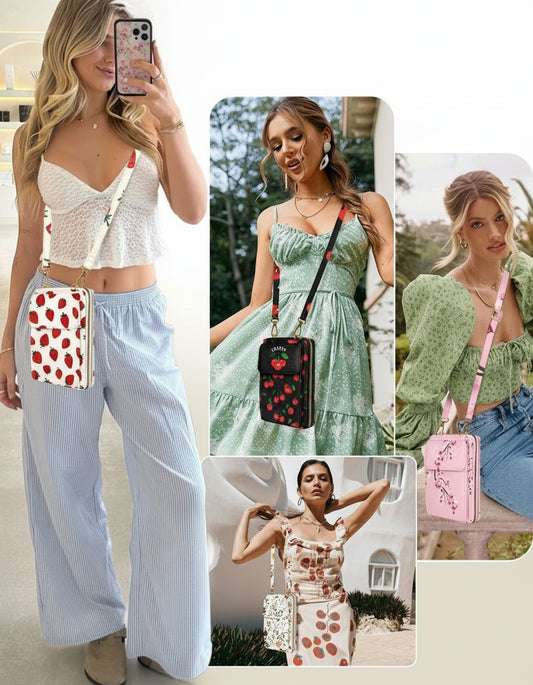 Cute Leather Cellphone Wallet Purse Crossbody Bag for Women - Lily Bloom