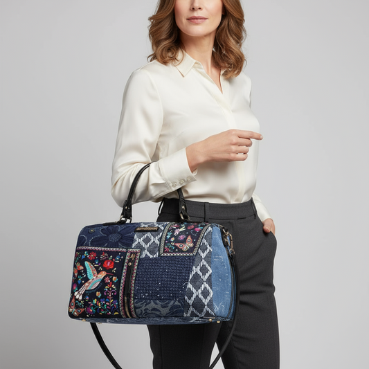 Multiple Zip Pockets Denim Boston Bag - Lily Bloom