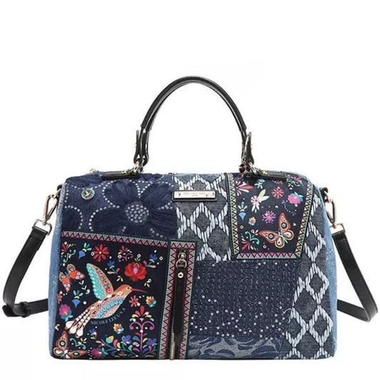 Multiple Zip Pockets Denim Boston Bag - Lily Bloom