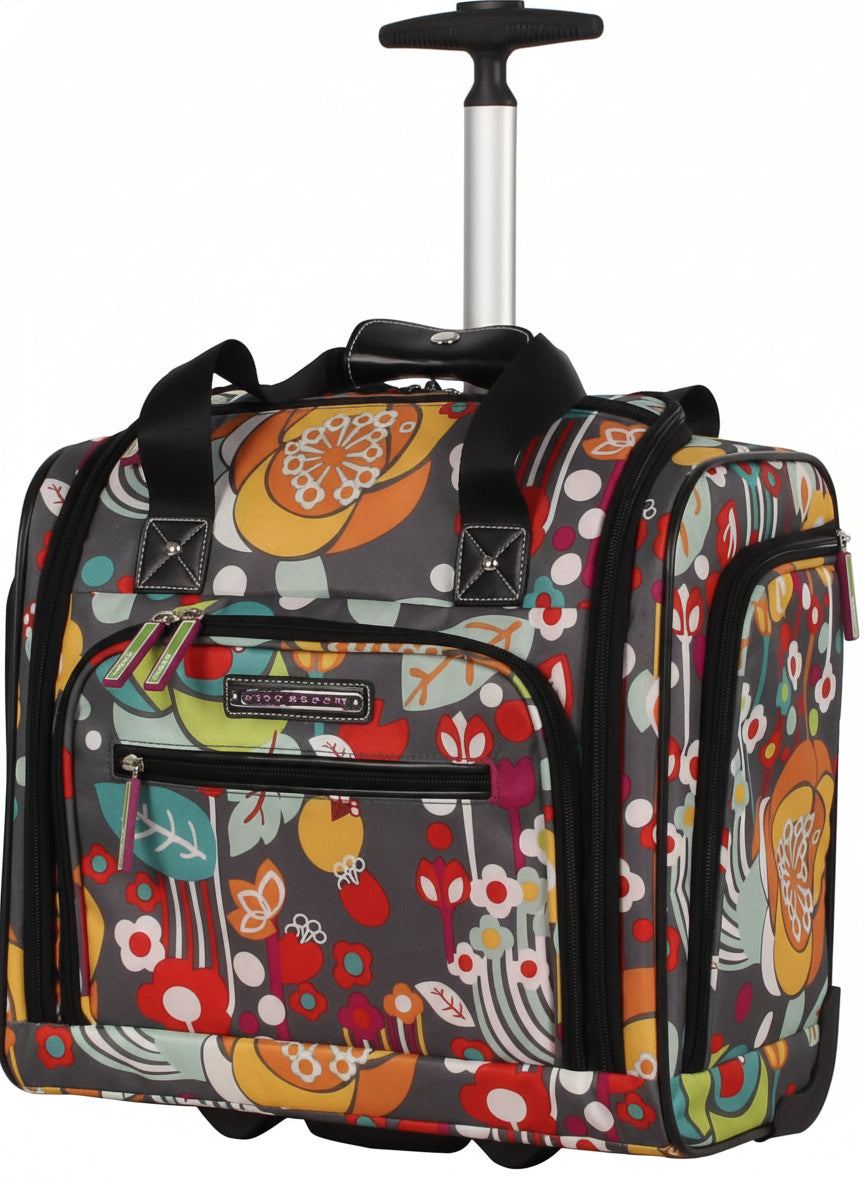 Designer 15 Inch Carry On Travel Luggage Lightweight Rolling Suitcase Bag - Lily Bloom