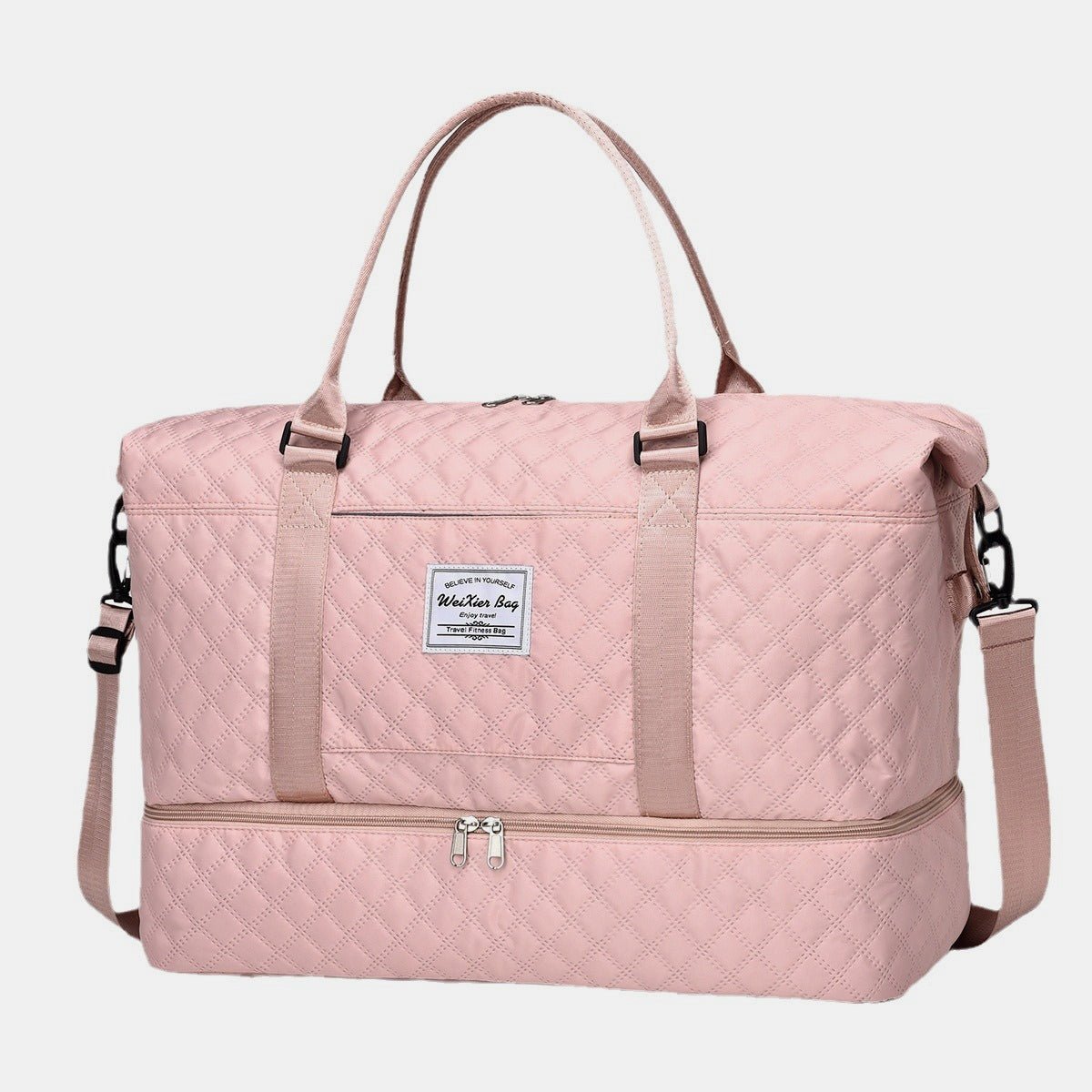 Diamond Grid Oxford Travel Bag - Lily Bloom