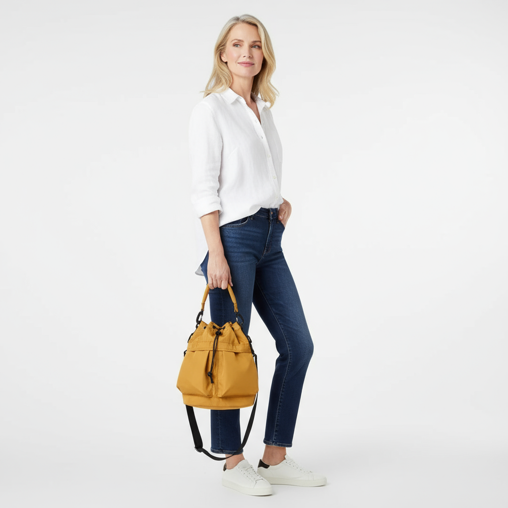 Drawstring Nylon Bucket Bag