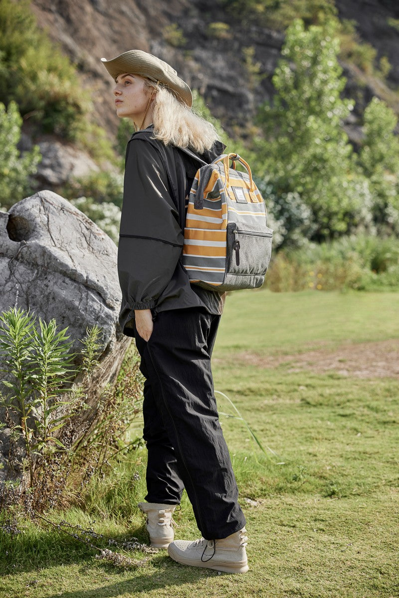 Striped Waterproof Nylon Backpack Bag with Side Pockets - Lily Bloom Store