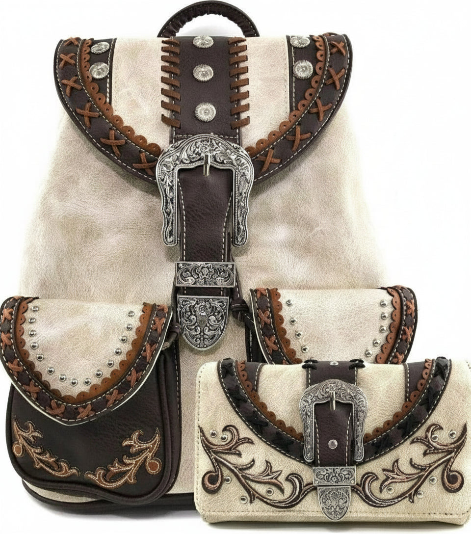 Floral Buckle Rucksack Backpack with Matching Wallet Set - Lily Bloom