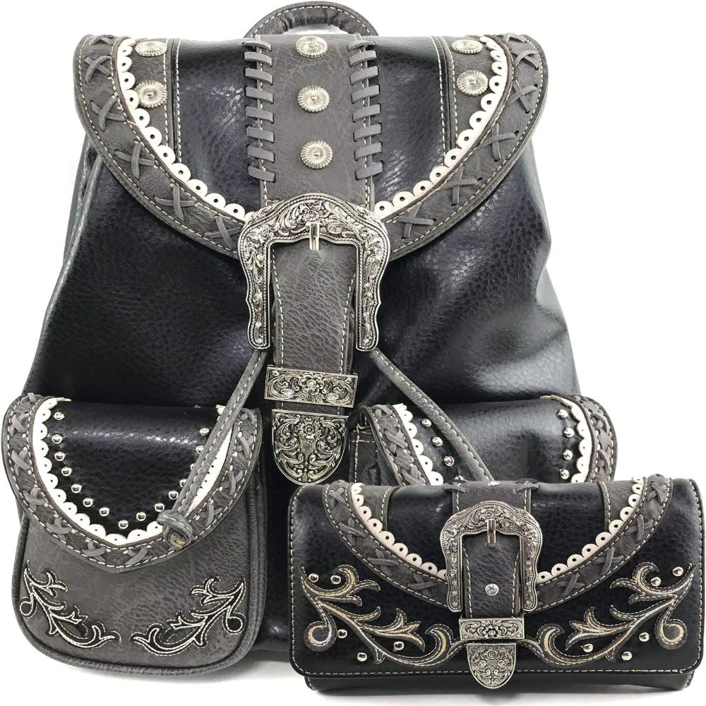 Floral Buckle Rucksack Backpack with Matching Wallet Set - Lily Bloom