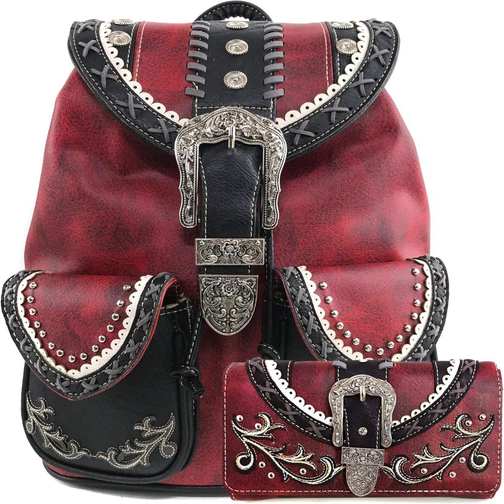 Floral Buckle Rucksack Backpack with Matching Wallet Set - Lily Bloom