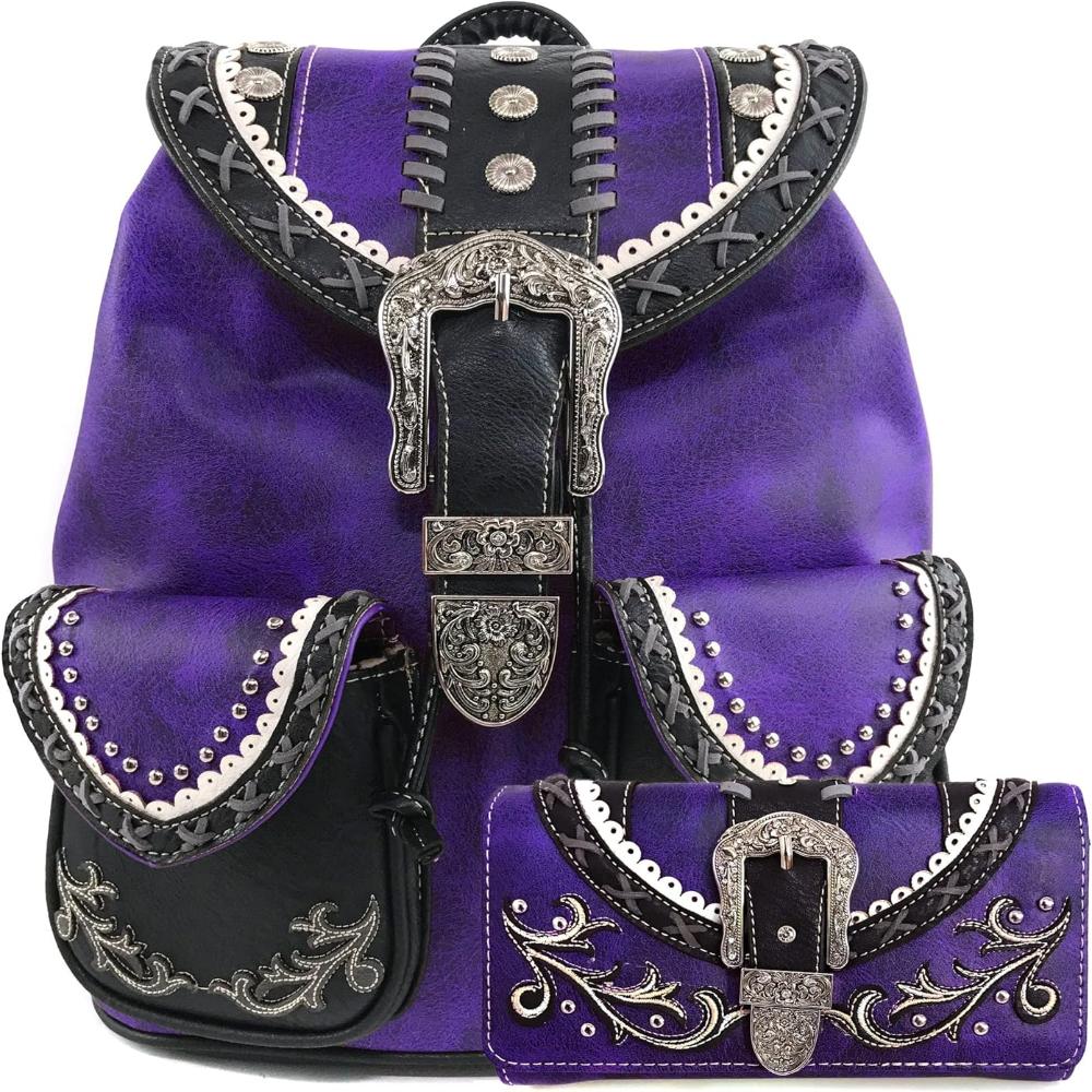 Floral Buckle Rucksack Backpack with Matching Wallet Set - Lily Bloom