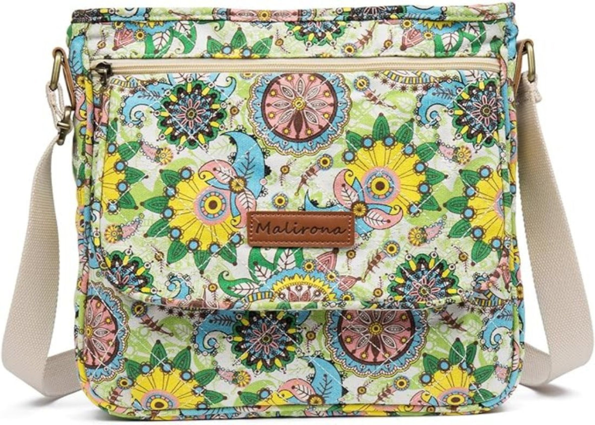 Floral Crossbody Canvas Messenger Handbag Multi Pocket Satchel Purse - Lily Bloom