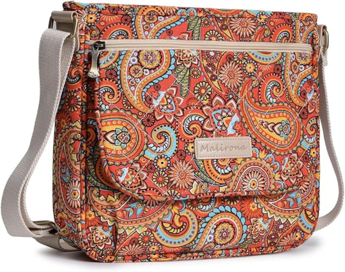 Floral Crossbody Canvas Messenger Handbag Multi Pocket Satchel Purse - Lily Bloom