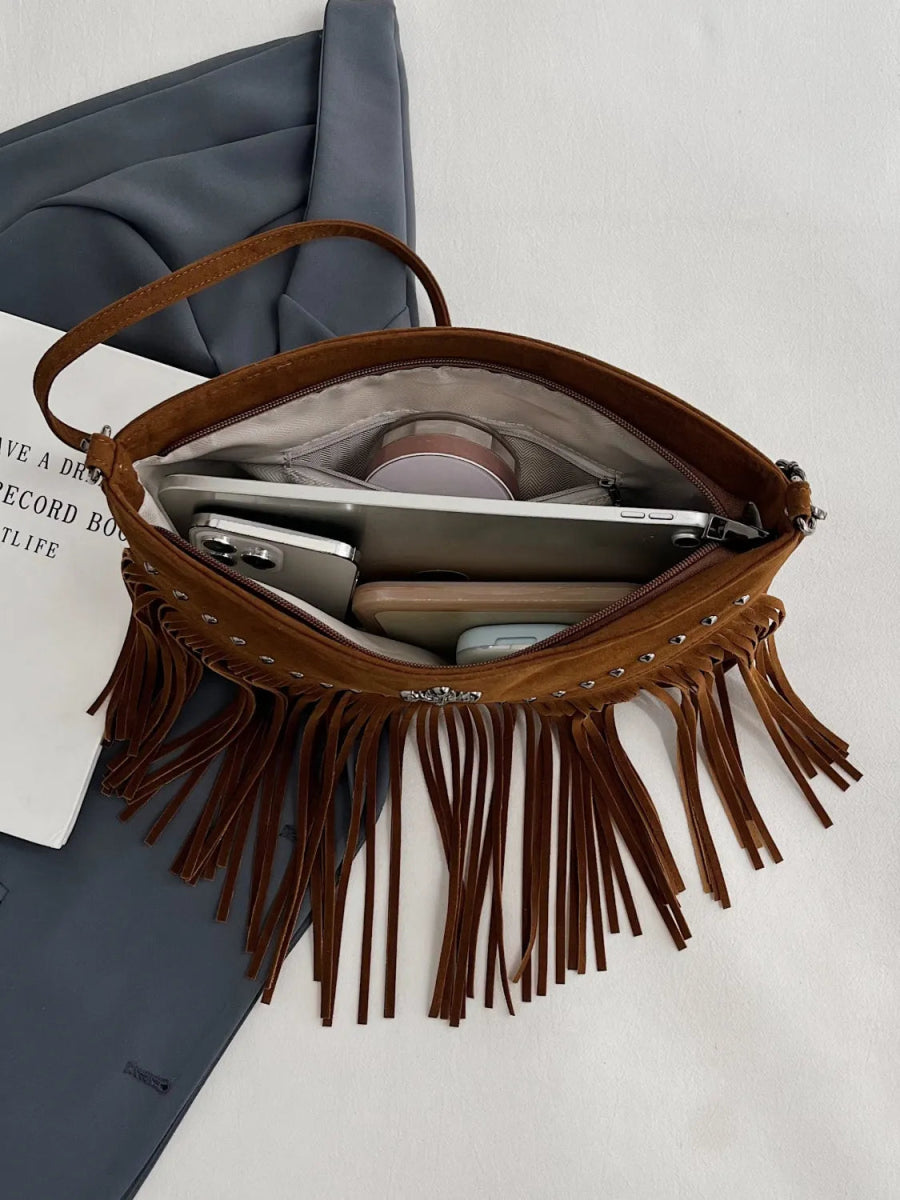 Fringe Studded Crossbody Bag - Lily Bloom