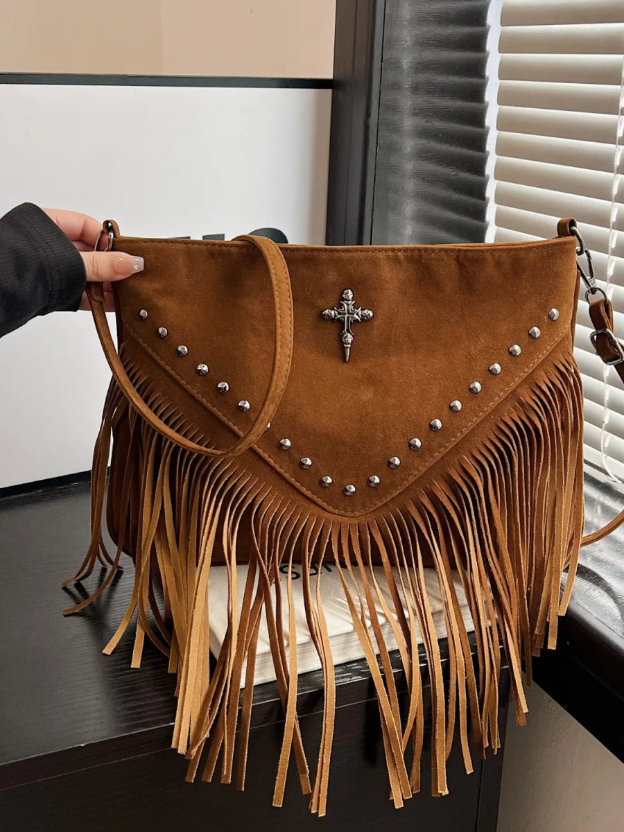 Fringe Studded Crossbody Bag - Lily Bloom