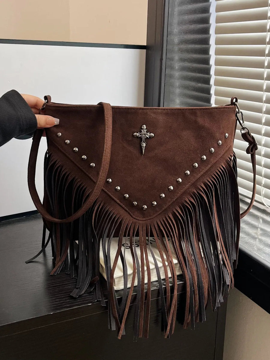 Fringe Studded Crossbody Bag - Lily Bloom