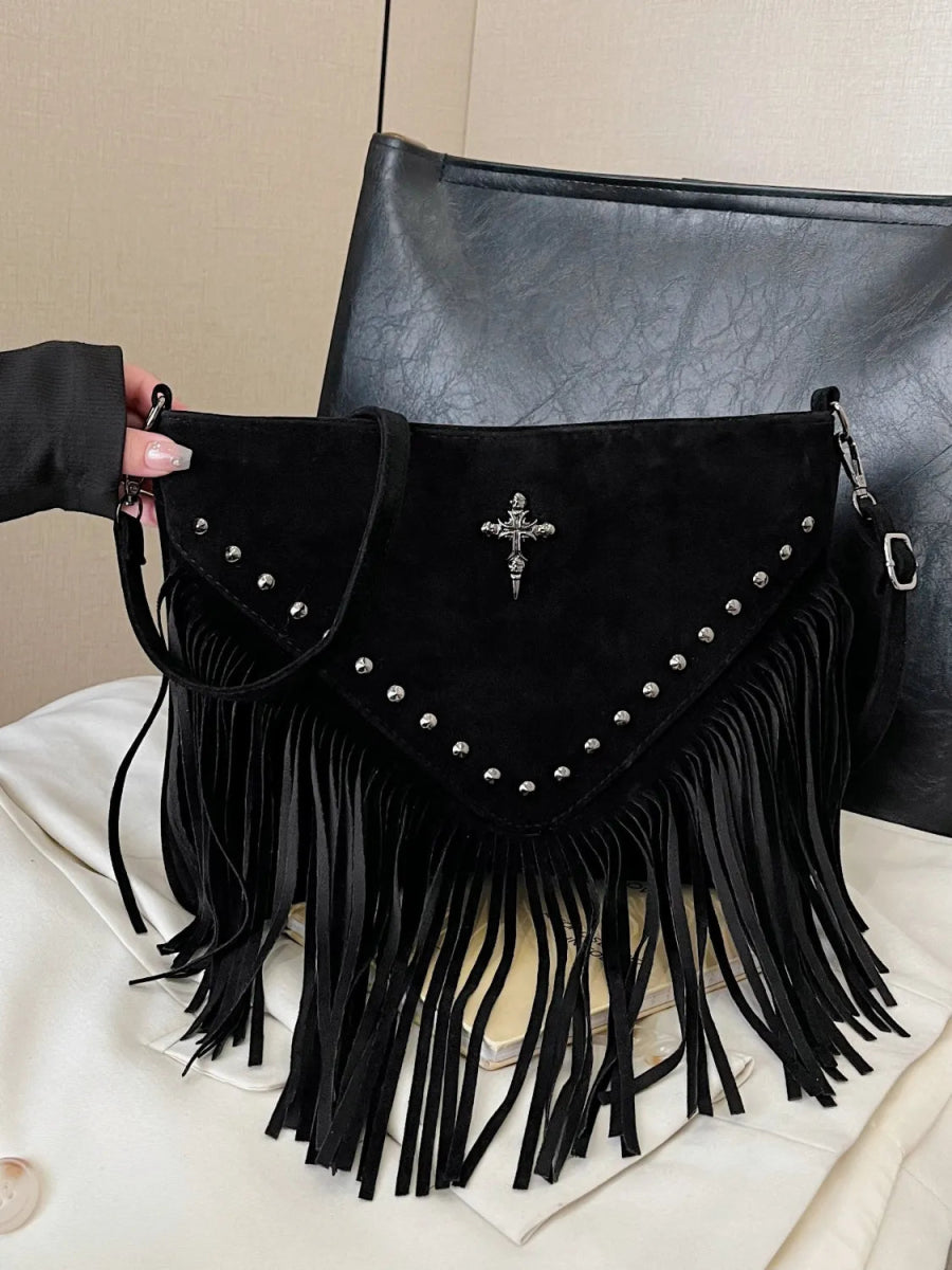 Fringe Studded Crossbody Bag - Lily Bloom
