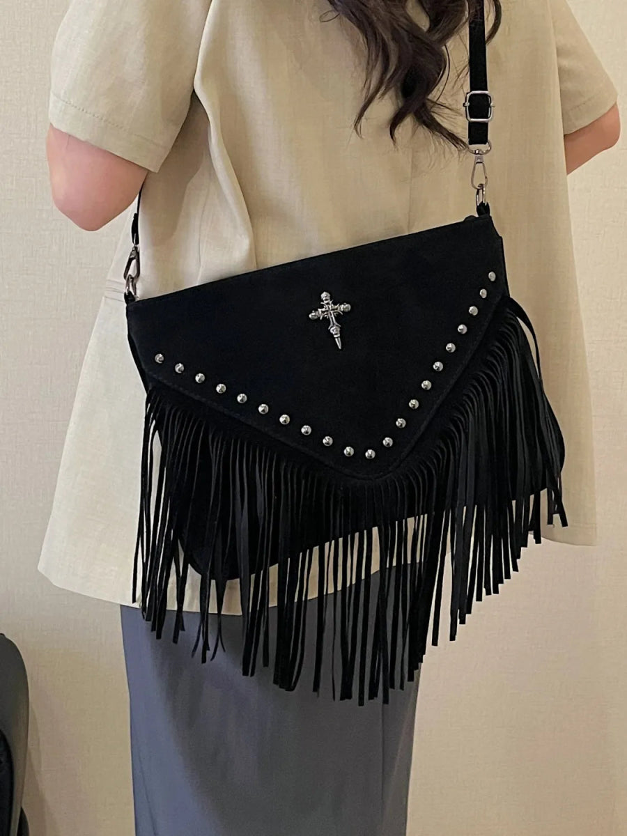 Fringe Studded Crossbody Bag - Lily Bloom