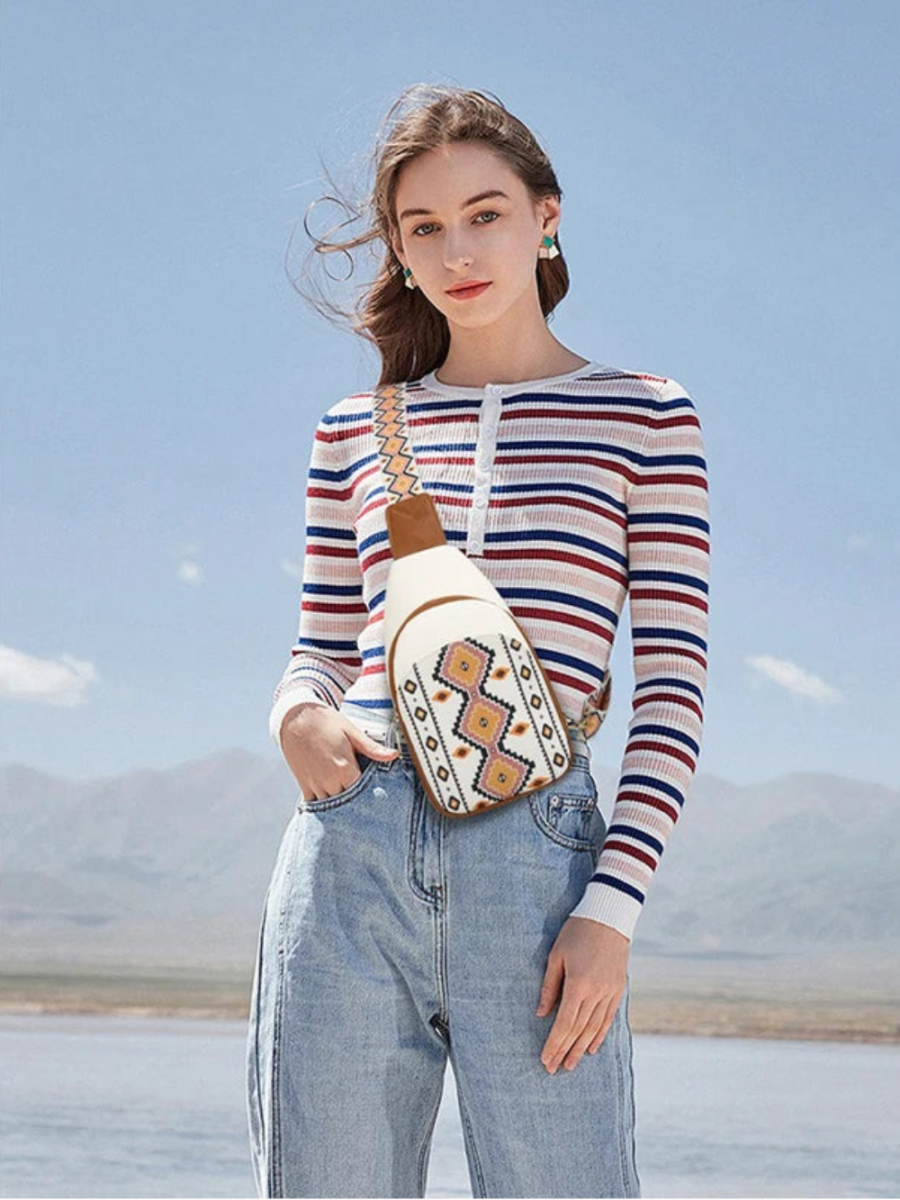 Geometric Wide Strap Crossbody Bag - Lily Bloom