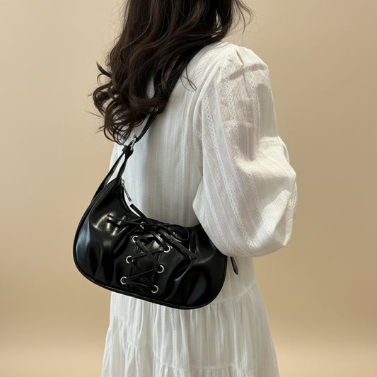 Leather Lace - Up Detail Shoulder Bag - Lily Bloom