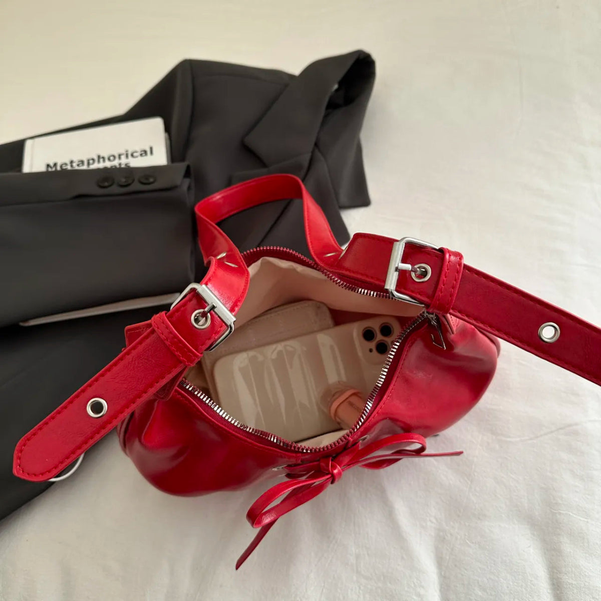 Leather Lace - Up Detail Shoulder Bag - Lily Bloom