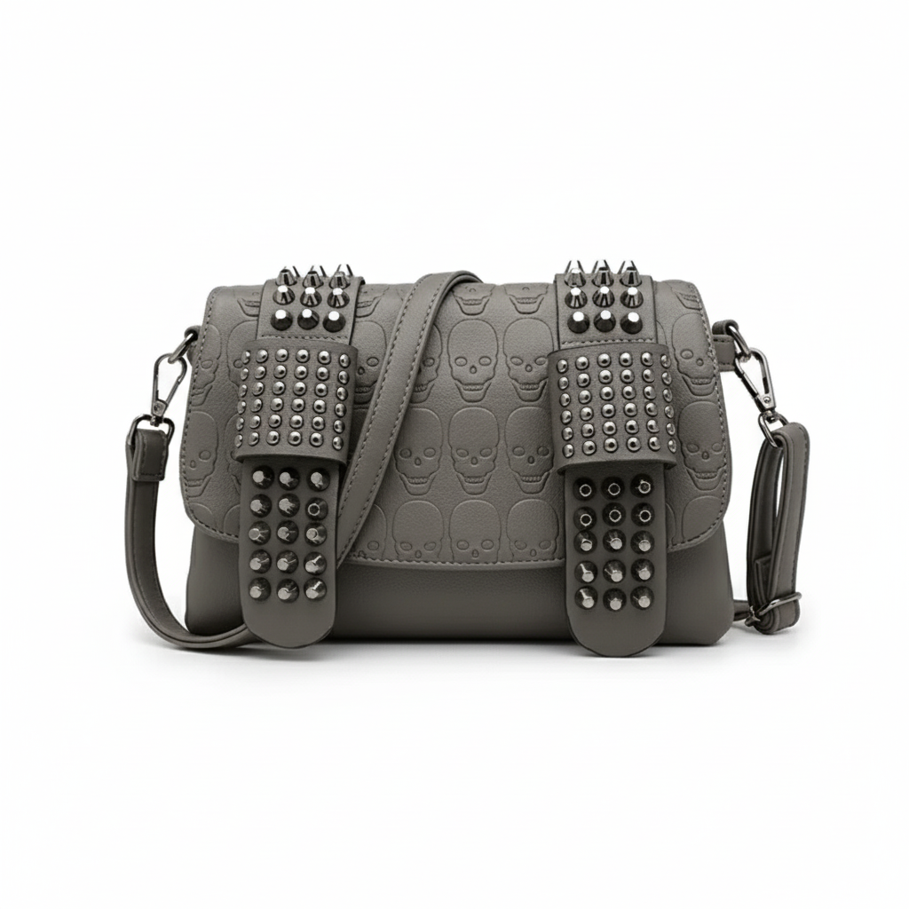 Leather Messenger Skull Rivets Shoulder Punk Cross - body Bag - Lily Bloom