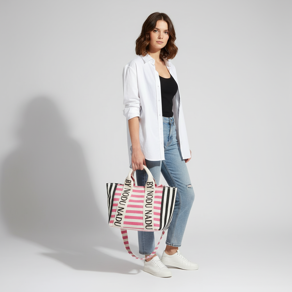 Letter Striped Tote Bag - Lily Bloom