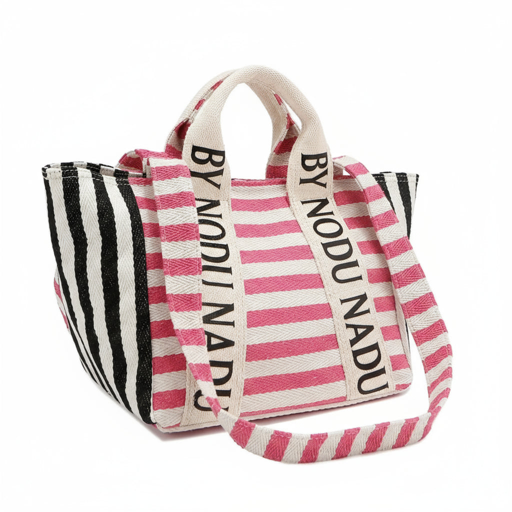 Letter Striped Tote Bag - Lily Bloom
