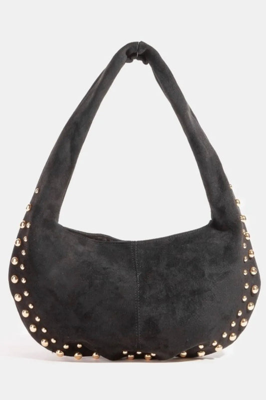 Metallic Studded Suede Hand Bag - Lily Bloom