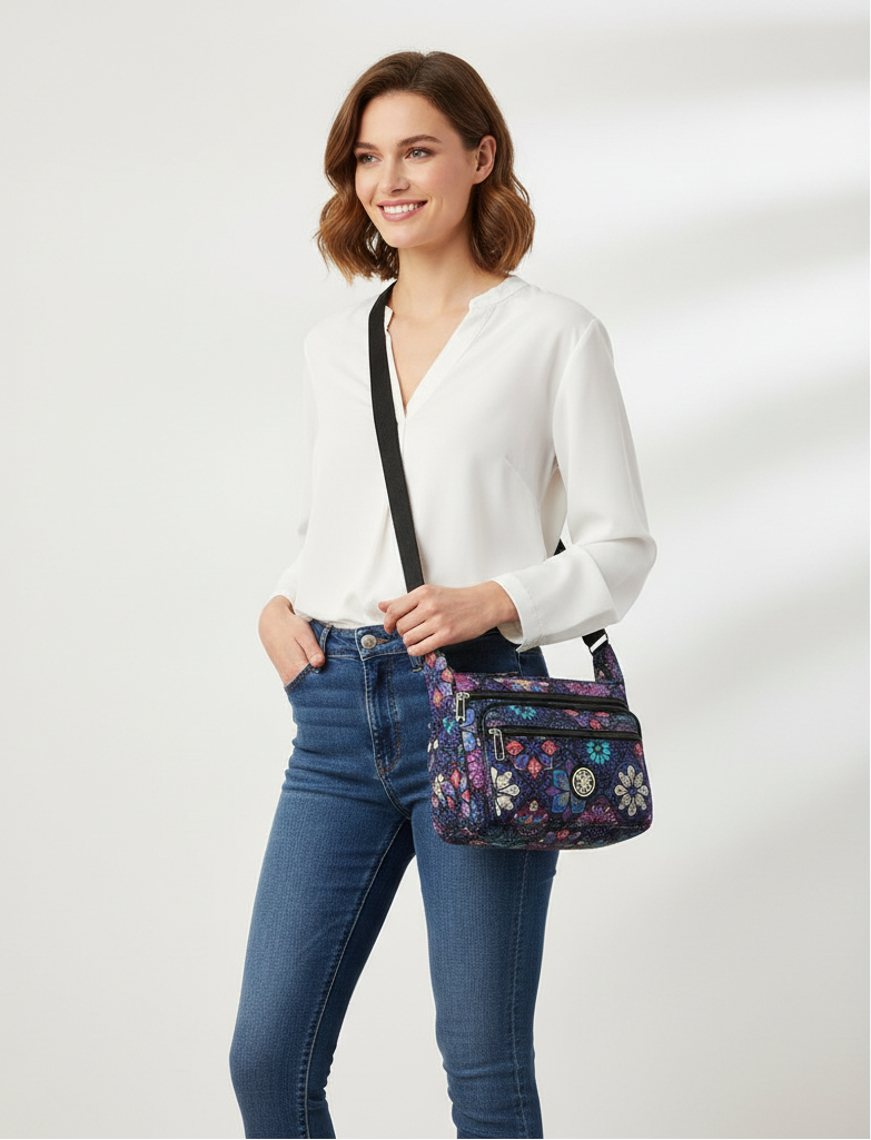 Nylon Flower Dumpling Type Shoulder Crossbody Bag - Lily Bloom