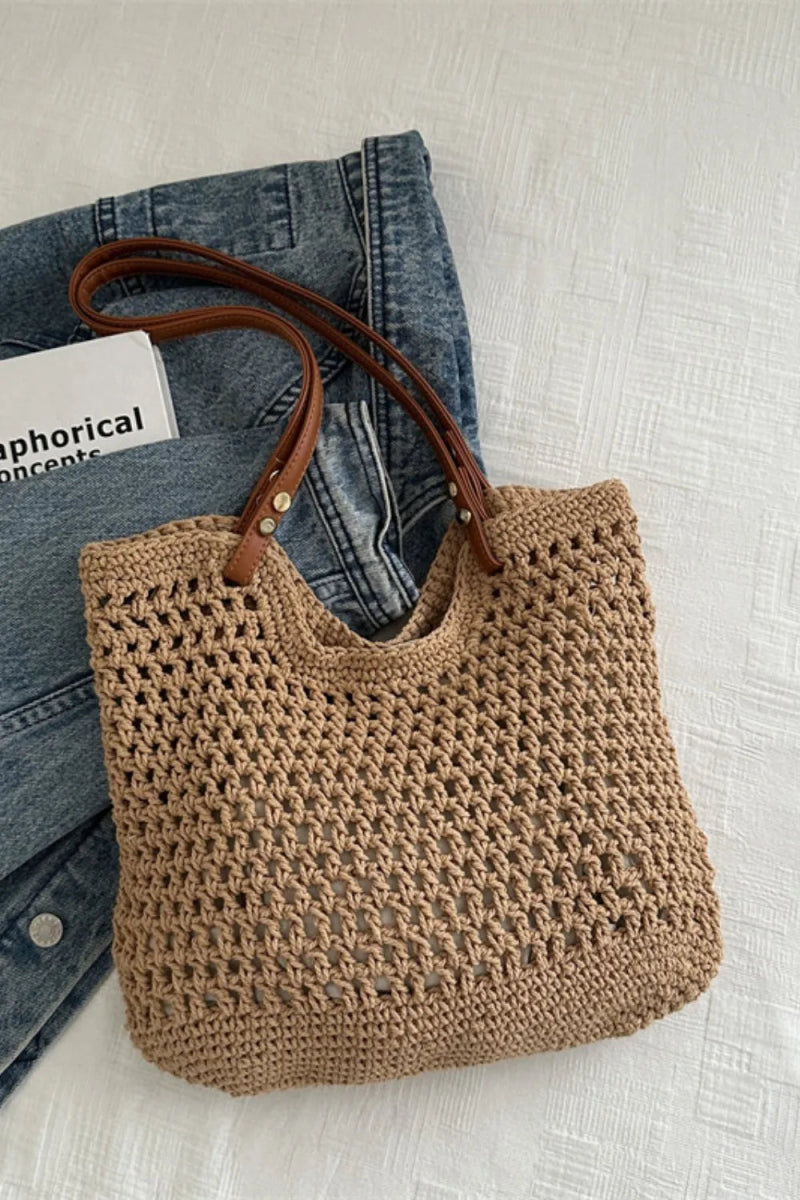 Openwork Woven Tote Bag - Lily Bloom