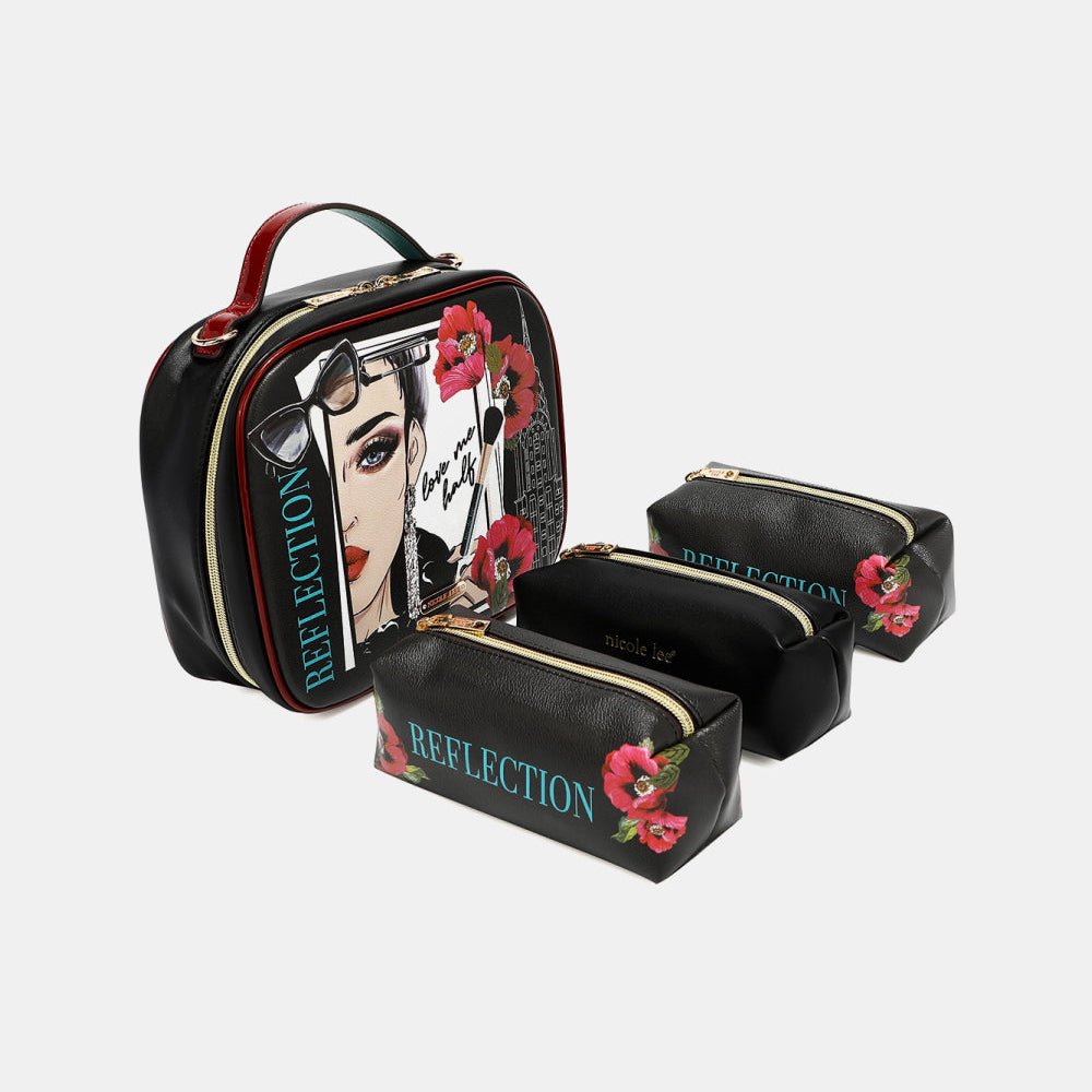 Printed Handbag with Three Pouches - Lily Bloom