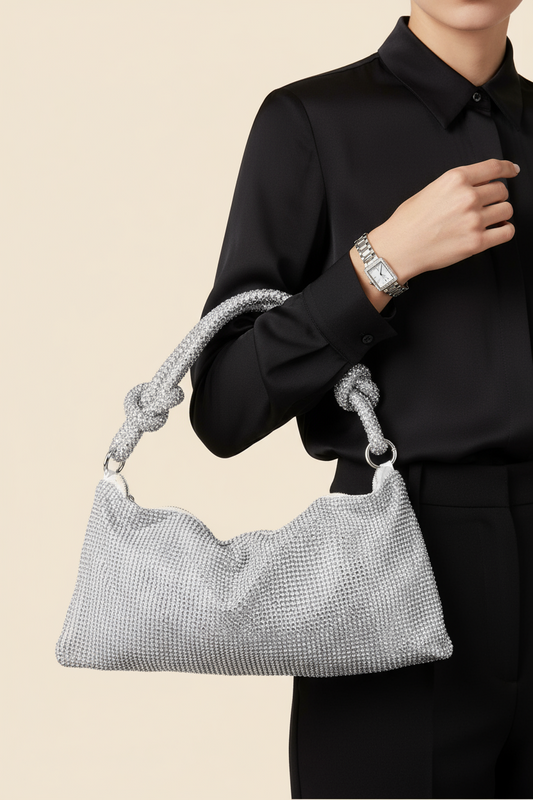 Elegant Rhinestone Studded Hobo Bag - Lily Bloom