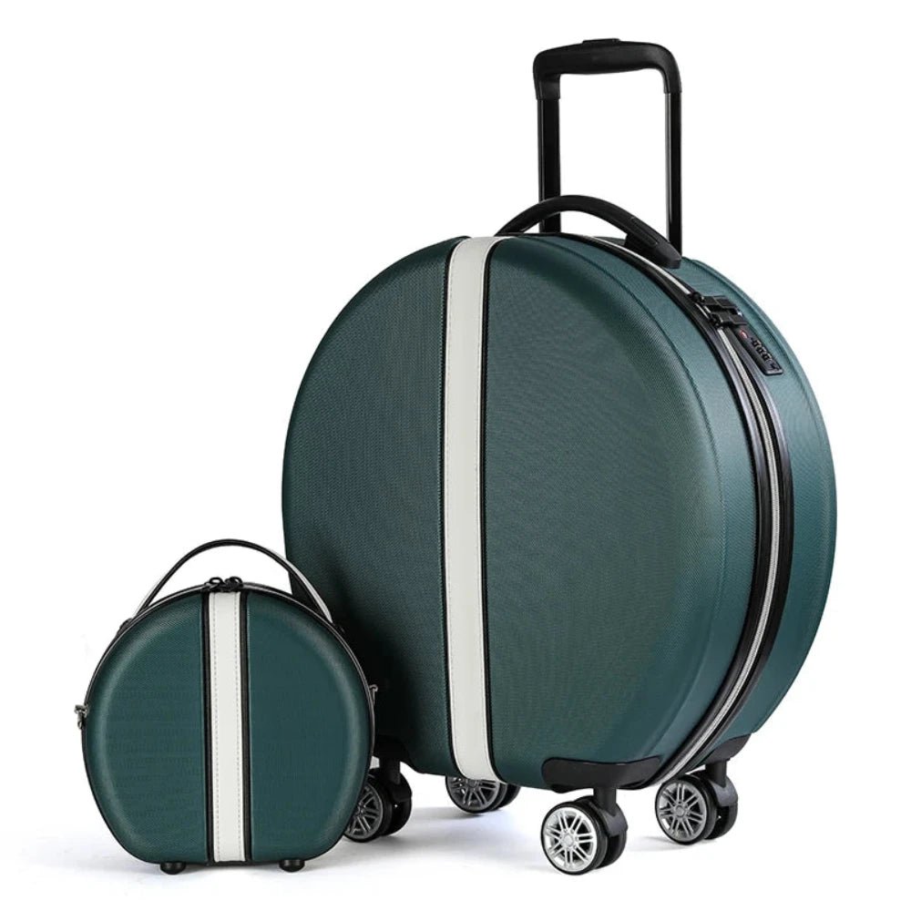 Round Travel Suitcase Trolley with Wheels & Matching Shoulder Bag Set - Lily Bloom