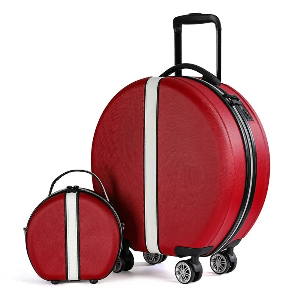 Round Travel Suitcase Trolley with Wheels & Matching Shoulder Bag Set - Lily Bloom