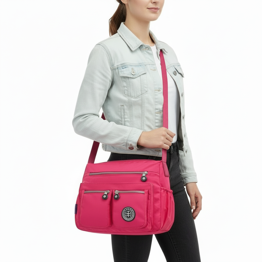 Shoulder Waterproof Nylon Handbag Zipper Purse Crossbody Bag - Lily Bloom