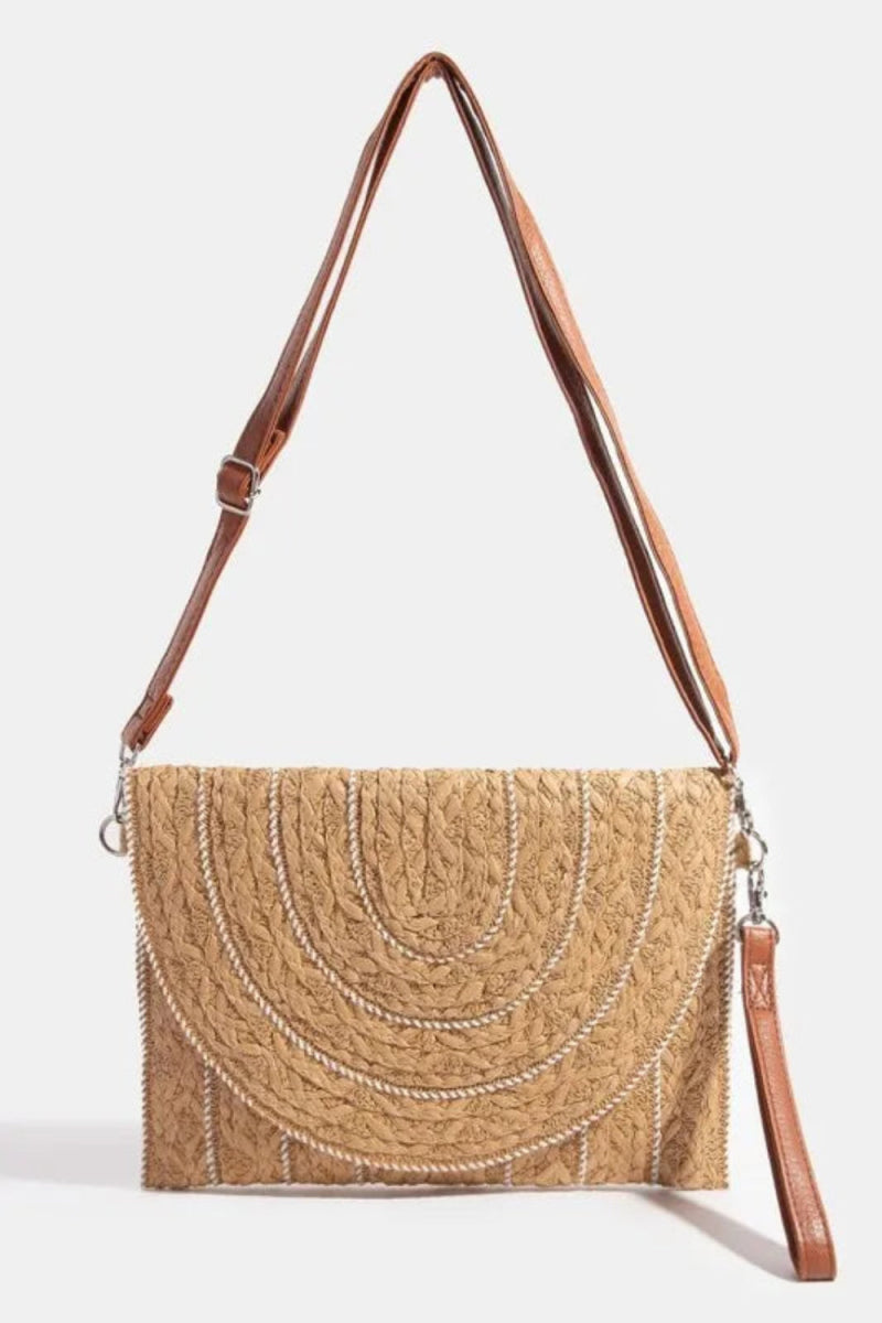 Stitch Detailed Straw Crossbody Bag - Lily Bloom