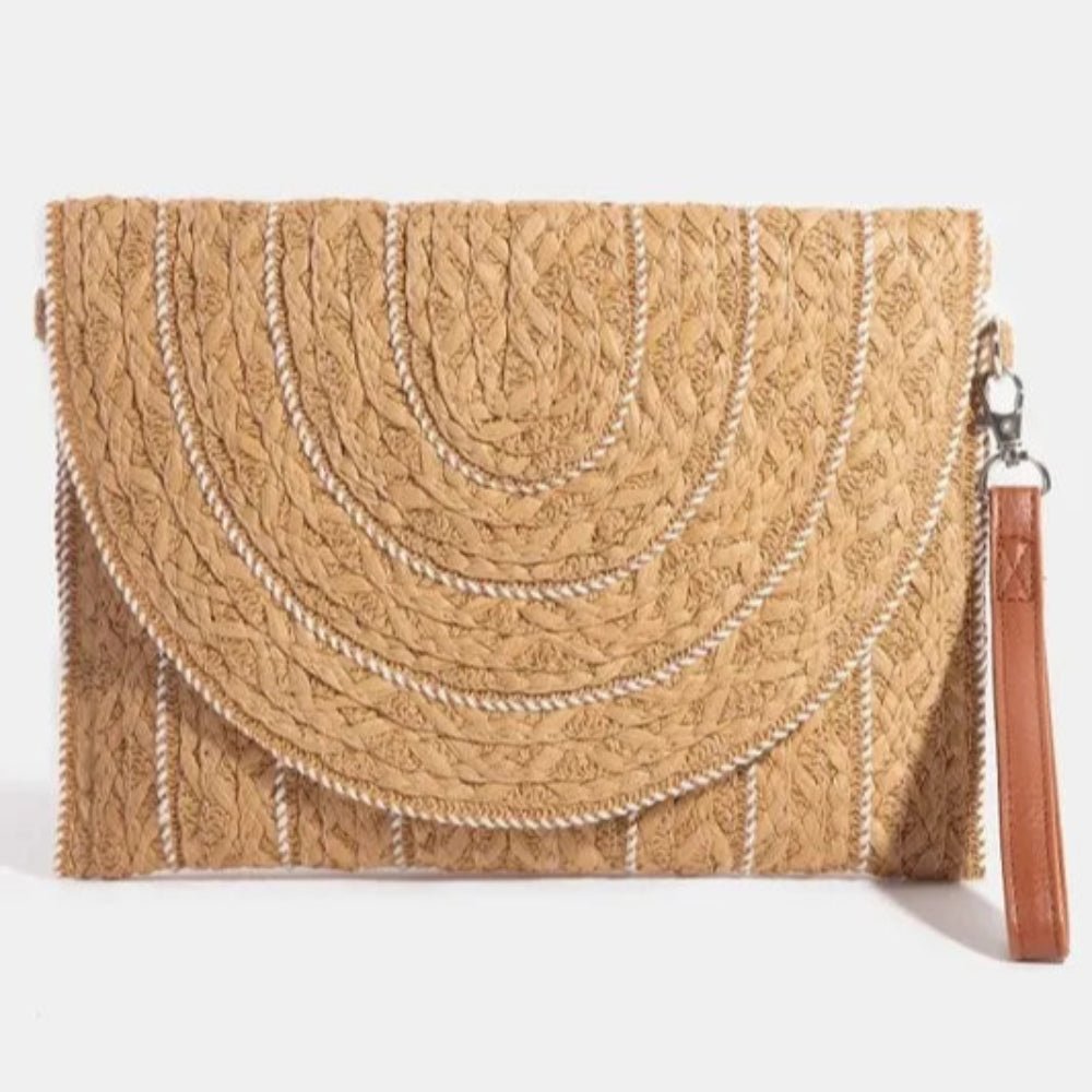 Stitch Detailed Straw Crossbody Bag - Lily Bloom