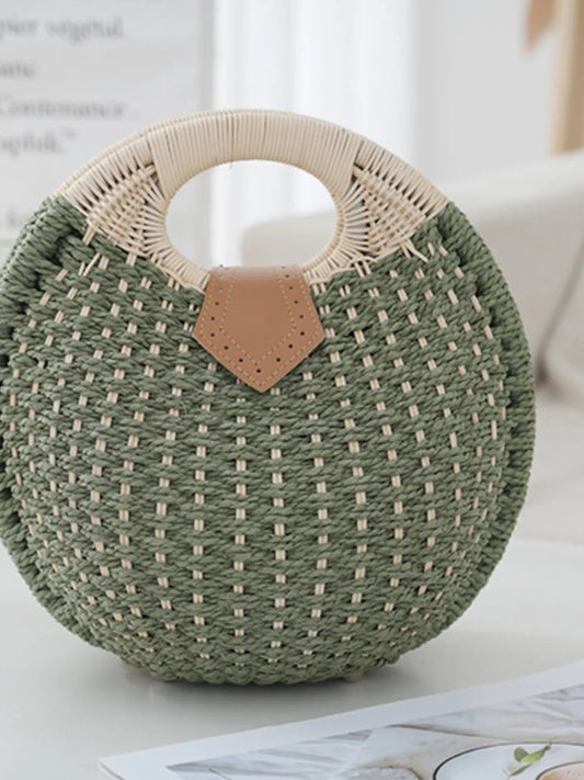 Straw Braided Round Handbag - Lily Bloom